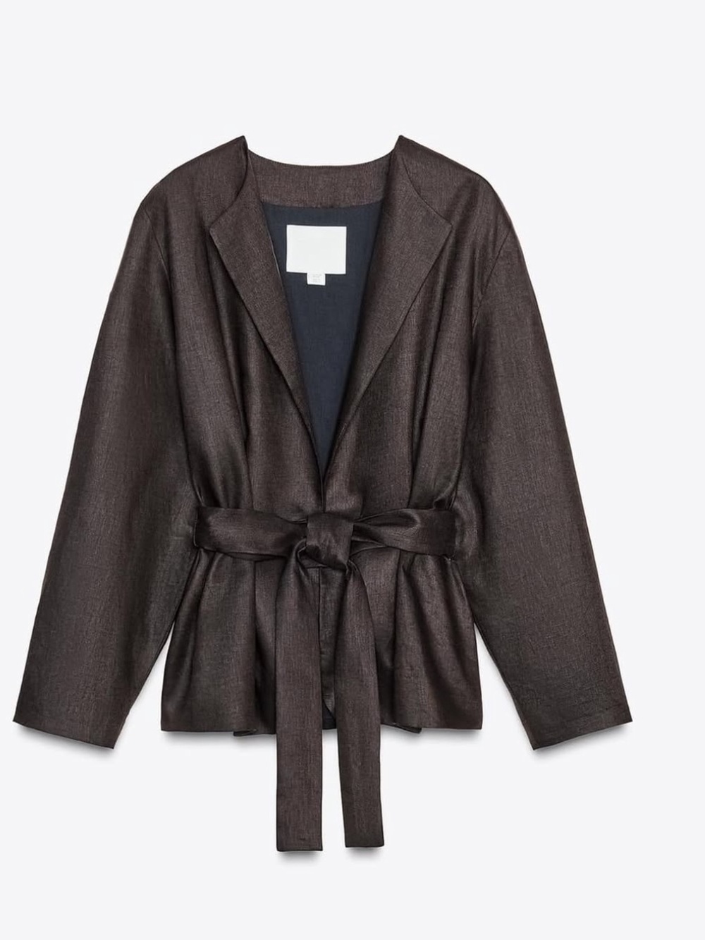 Zara Dark Brown Tie-Waist Linen Blazer Jacket - Picture 8 of 8